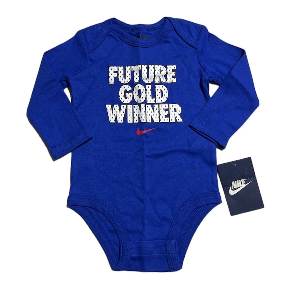 NEW! Nike “Future Gold Winner” long sleeve bodysuit 3-6 months